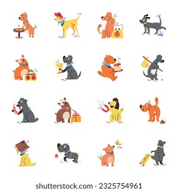 Modern Pack of Puppies Flat Illustrations

