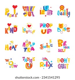 Modern Pack of Typography Texts Flat Stickers 

