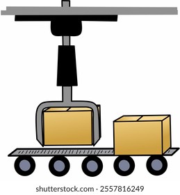 Modern Package Factory Equipment. Industrial manufacturing machine in warehouse illustration. 