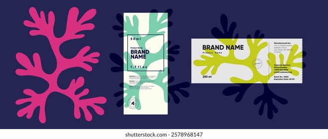 Modern packaging design with soft abstract shapes and clean typography. Minimalist and trendy label concept for premium branding.