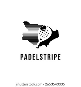 Modern padel logo featuring a padel racket and ball inside a striped map in the style of Hamminkeln. Suitable for sports clubs, tournaments and padel equipment.