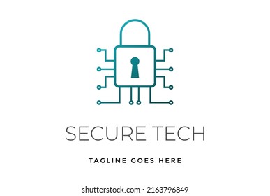 Padlock moderno con circuito electrónico eléctrico para un vector de diseño de logotipo de tecnología de protección secreta segura