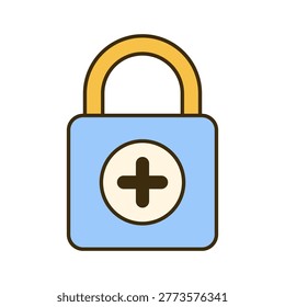 Modern padlock icon featuring medical cross symbol representing healthcare data protection privacy and secure patient information systems suitable for security related visual needs