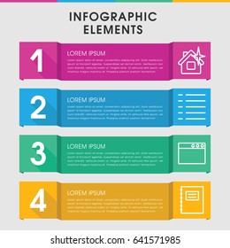 Modern page infographic template. infographic design with page icons includes clean house, menu, notepad. can be used for presentation, diagram, annual report, web design.