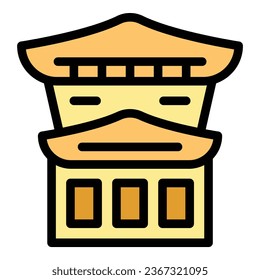 Modern pagoda icon outline vector. Temple city. Travel house color flat