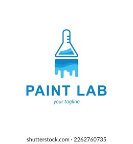 modern paint laboratory logo in blue colors, paint brush, beaker, laboratory logo, industry logo, technology logo