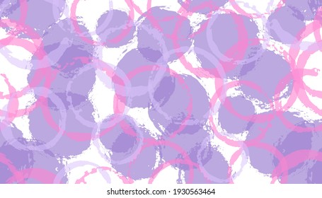 Modern painted circle stamps textile print. Circular blot overlapping elements vector seamless pattern. Grunge texture circle stamps textile ornament.