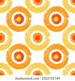 Modern painted round shapes seamless pattern vector design. Baby clothes print. Cute paint doodling. Hand drawn ink brush stroke circles. Round ink painting shapes endless pattern.