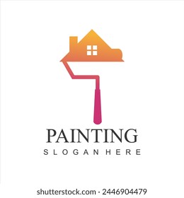 modern painting service, decor and repair multicolor icon. Vector logo, label, emblem design. Concept for home decoration, building, house construction and staining