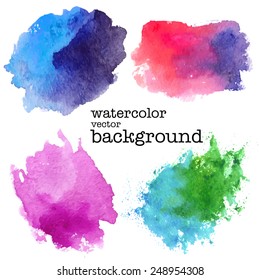 modern painting - set of abstract colorful (blue, pink, green) watercolor backgrounds on white canvas or paper - hand paint vector illustration