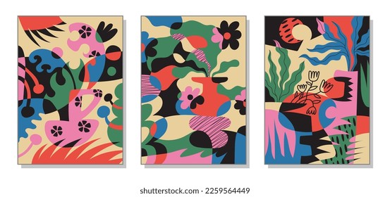 Modern paintings for the interior. Drawing style. Colorful illustrations of still lifes with flowers for covers, paintings. Interior painting. Flat design. Hand drawn fashion vector illustration.