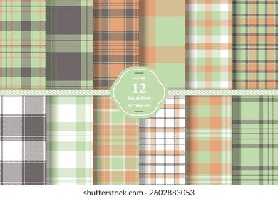 Modern Pale Cream and Soft Vanilla Seamless Tartan Fabric Design Set of 12