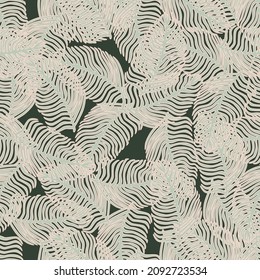 Patrón moderno de hojas de palma sin fisuras con huella foliage dibujada a mano. Resumen del fondo de la naturaleza artística. Ilustración vectorial para impresiones textiles estacionales, tela, carteles, telas de fondo y papel pintado.