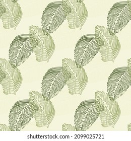 Modern palm leaf seamless pattern with hand drawn tropical print. Modern nature background. Vector illustration for seasonal textile prints, fabric, banners, backdrops and wallpapers.
