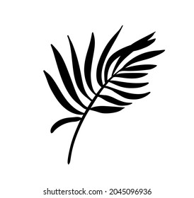 Modern Palm leaf vector abstrac illustration. Black and white silhouette. Isolated Exotic jungle contemporary trendy illustration. Perfect for boho posters, instagram posts, stickers.