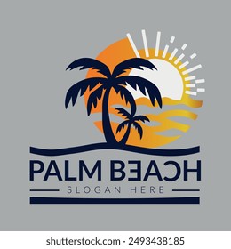 Modern palm tree beach vacation hotel vector logo design