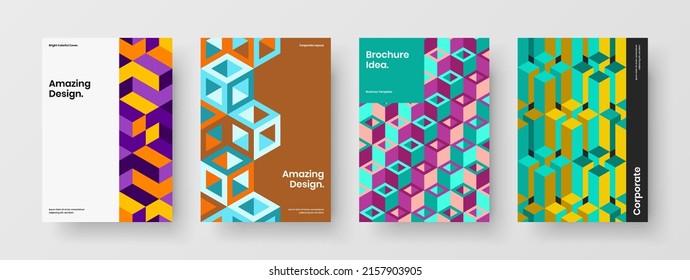 Modern pamphlet A4 vector design template set. Original geometric tiles annual report layout collection.
