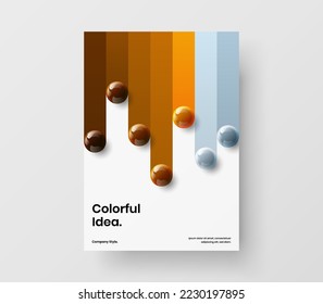 Modern pamphlet A4 vector design template. Premium 3D balls company brochure illustration.
