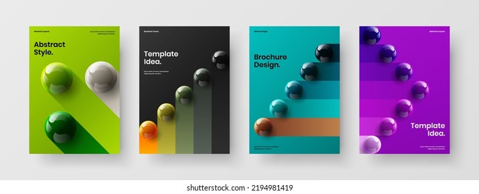 Modern pamphlet vector design illustration composition. Trendy 3D spheres banner template collection.