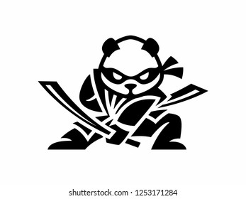 Modern Panda Logo Ninja Illustration. Flat Design Samurai Panda