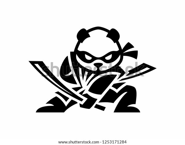 現代のパンダのロゴ忍者イラスト 平らなデザインの侍パンダ のベクター画像素材 ロイヤリティフリー