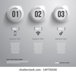 Modern panel with shiny silver metallic rings for business design, infographics, reports, progress, number options, websites, step presentation or workflow layout. Clean style