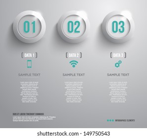 Modern panel with shiny silver metallic rings for business design, infographics, reports, progress, number options, websites, step presentation or workflow layout. Clean style