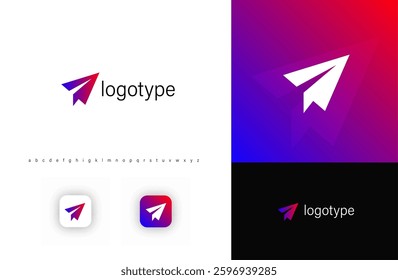 Modern paper airplane logo symbolizing communication, speed, digital messaging. Suitable for chat apps, social networks, online services, delivery platforms, and tech startups. Vector logo concept