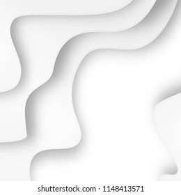 Modern paper art cartoon abstract gray and white water waves. Realistic trendy craft style. Origami design template.