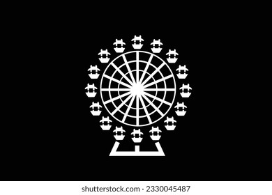 Modern paper art design: white Ferris wheel paper cut on a black background 