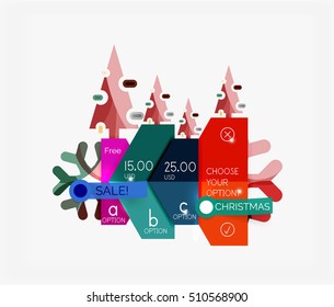 Modern paper Christmas stickers, New Year infographic sale banner templates