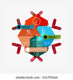 Modern paper Christmas stickers, New Year infographic sale banner templates