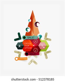 Modern paper Christmas stickers, New Year infographic sale banner templates
