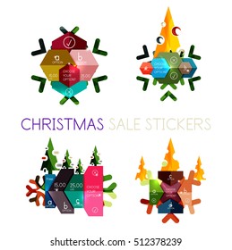 Modern paper Christmas stickers, New Year infographic sale banner templates