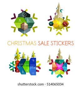 Modern paper Christmas stickers, New Year infographic sale banner templates