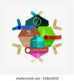 Modern paper Christmas stickers, New Year infographic sale banner templates