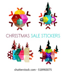 Modern paper Christmas stickers, New Year infographic sale banner templates