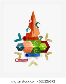 Modern paper Christmas stickers, New Year infographic sale banner templates