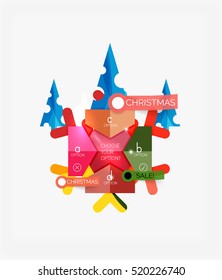 Modern paper Christmas stickers, New Year infographic sale banner templates