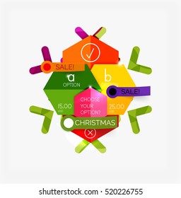 Modern paper Christmas stickers, New Year infographic sale banner templates