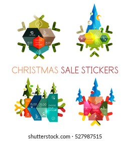 Modern paper Christmas stickers, New Year infographic sale banner templates