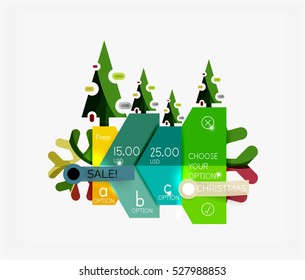 Modern paper Christmas stickers, New Year infographic sale banner templates