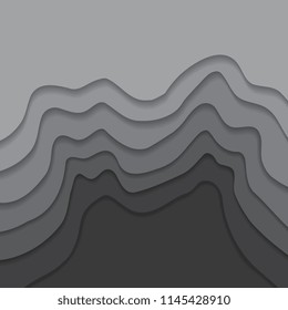 Modern paper cut background. Abstract realistic paper decoration for design textured with cardboard wavy gray layers. Cover layout design template. Vector Illustration
