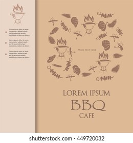 Modern paper cut bbq cafe menu cover with hand drawn simple food icons vector illustration