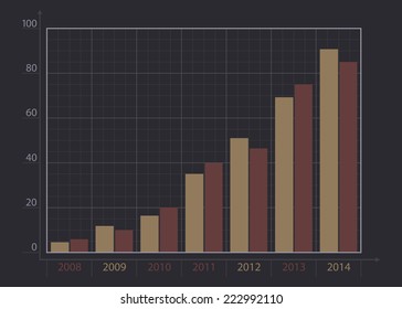 Modern paper financial graph chart template over dark background for business design, infographics, reports, progress, websites, step presentation. Vector illustration, eps 8.
