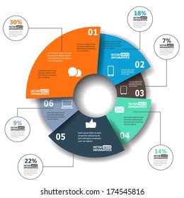 Modern Paper Infographics In A Pie Chart For Web, Banners, Mobile Applications, Layouts Etc. Vector Eps10 Illustration