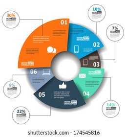 Modern paper infographics in a pie chart for web, banners, mobile applications, layouts etc. Vector eps10 illustration