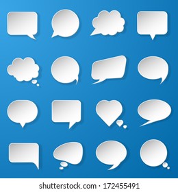 Modern paper speech bubbles set on blue background for web, banners, layouts, mobile applications etc. Vector eps10 illustration