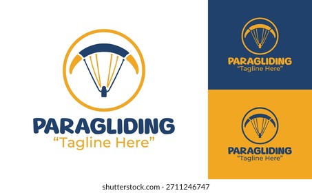 A modern paragliding logo featuring sleek wing curves, perfect for aerial sport clubs and adventure travel brands.