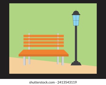 Modern Park Bench and light vector Design and flat isolation and grey background.